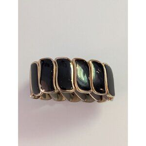 Vintage Gold-Tone & Black Enamel Hinged Bracelet Made In Hong Kong